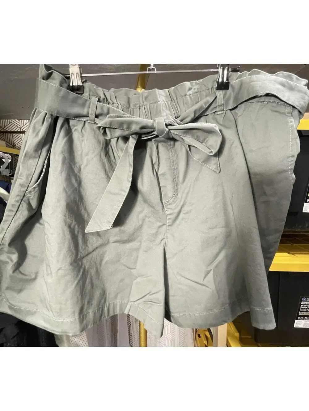 Candace Cameron Bure Paper Bag Tie Waist Shorts-Olive Ash Sz 1XP Casual Chic